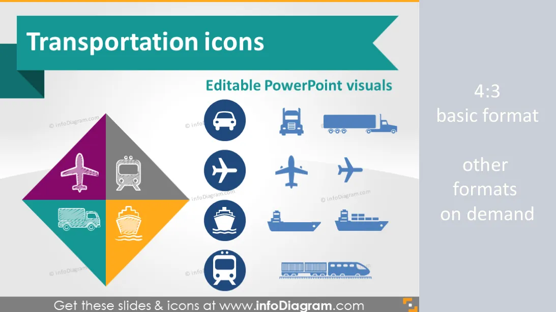 Transport Route Ferre Rail Air Eau Logistique Symboles (clipart PPT) preview 1