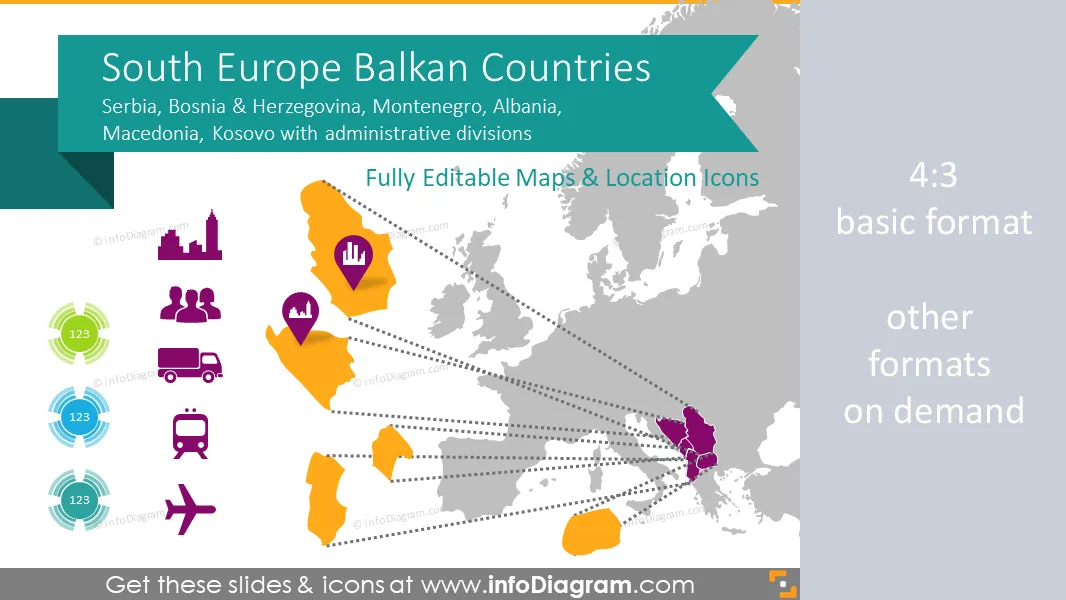 Balkan Europe Maps with Administrative Regions (Serbia, BiH, Montenegro… PPT editable) preview 1