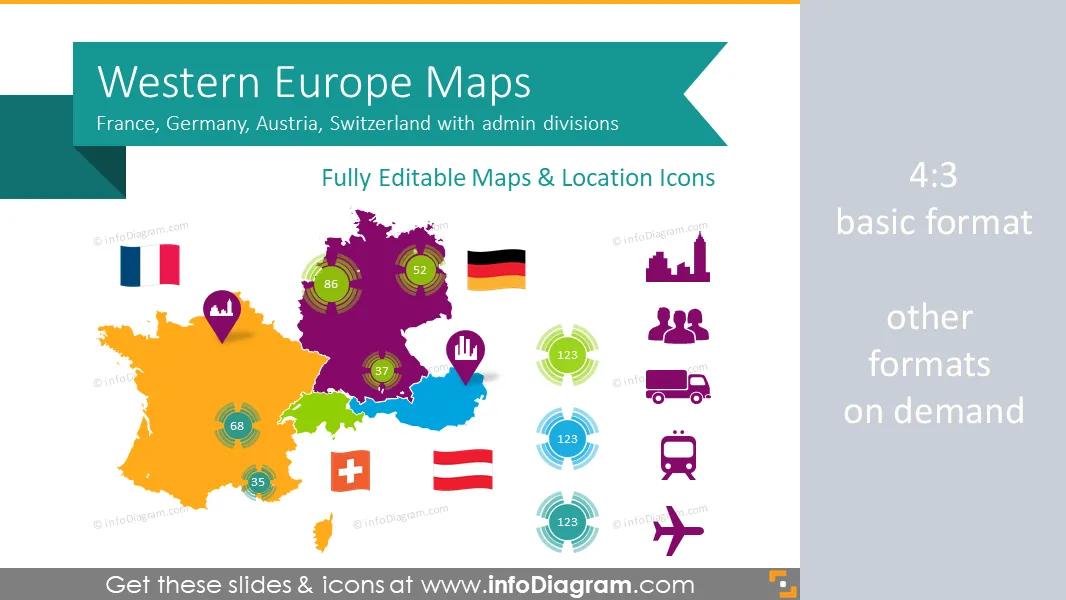Western Europe Map with Administrative Territories (Germany, France PPT editable Maps) preview 1