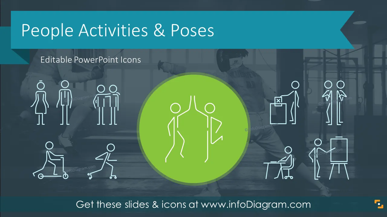People Activities and Body Poses Stick Figures (outline PPT icons) preview 1