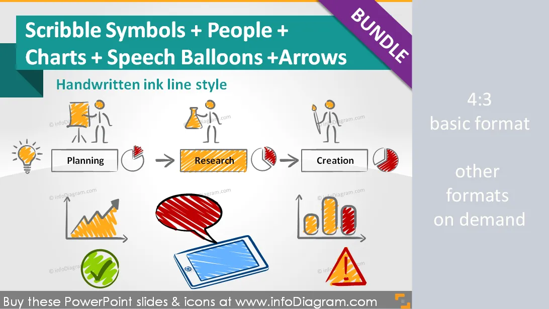 Scribble Symbols BUNDLE: people, charts, symbols, balloons (PPT icons & clipart) preview 1