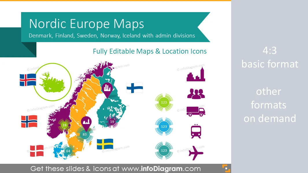 Nordic Europe Maps with Administrative Territories (PPT editable) preview 1