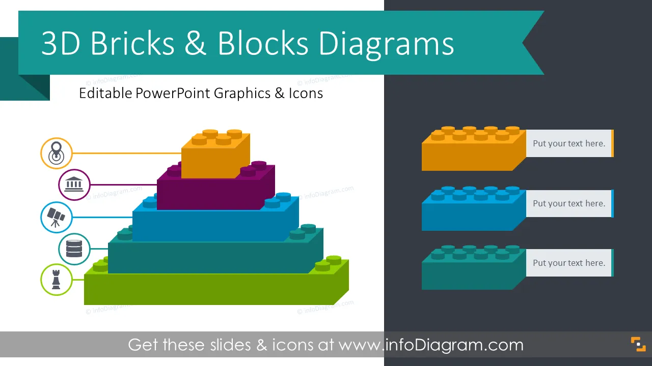 Graphiques en briques 3D Blocs Diagrammes (Modèle PPT) preview 1
