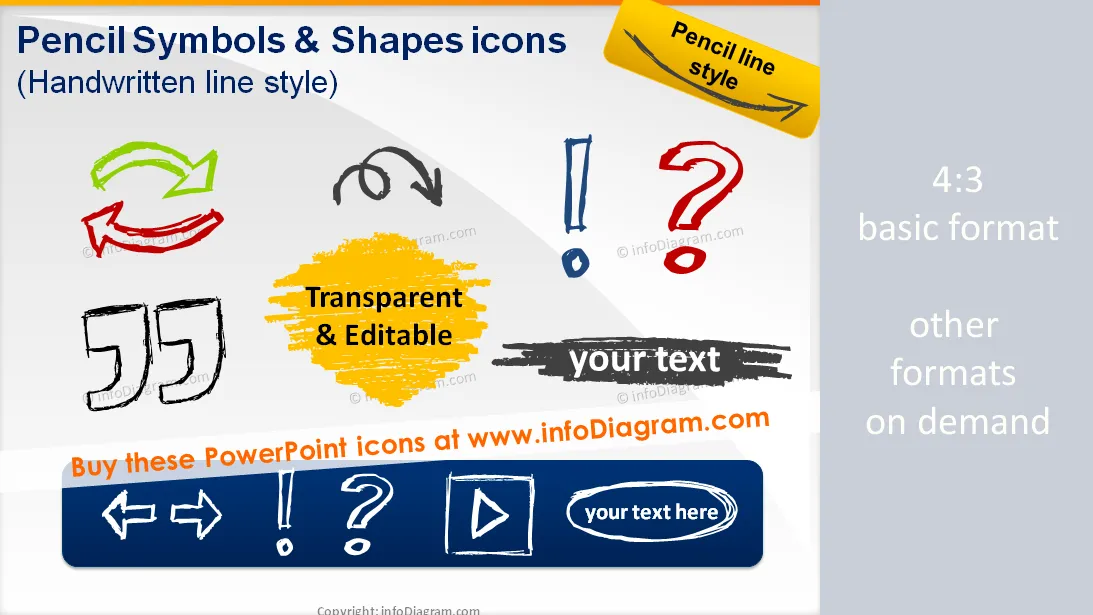 Pencil Sketch Symbols and Shapes (PPT icons & clipart) preview 1