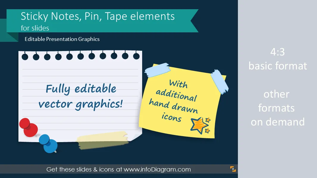 Sticky Notes, Pin, Tape elements for slides (PPT pictures) preview 1