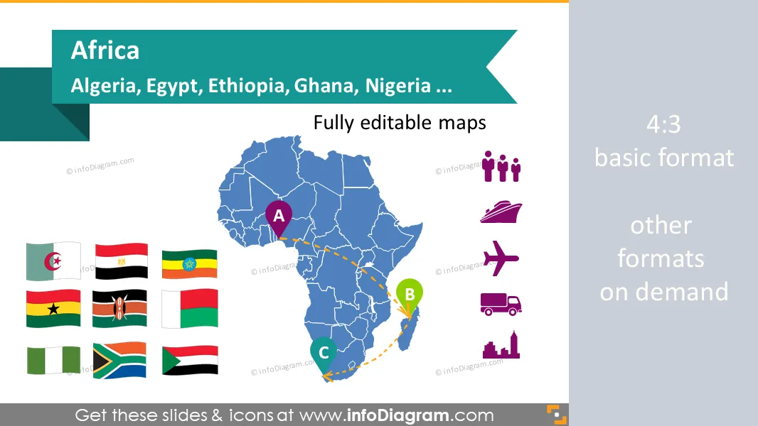 Maps of African Countries (PPT icons Population, GDP, transport) preview 1