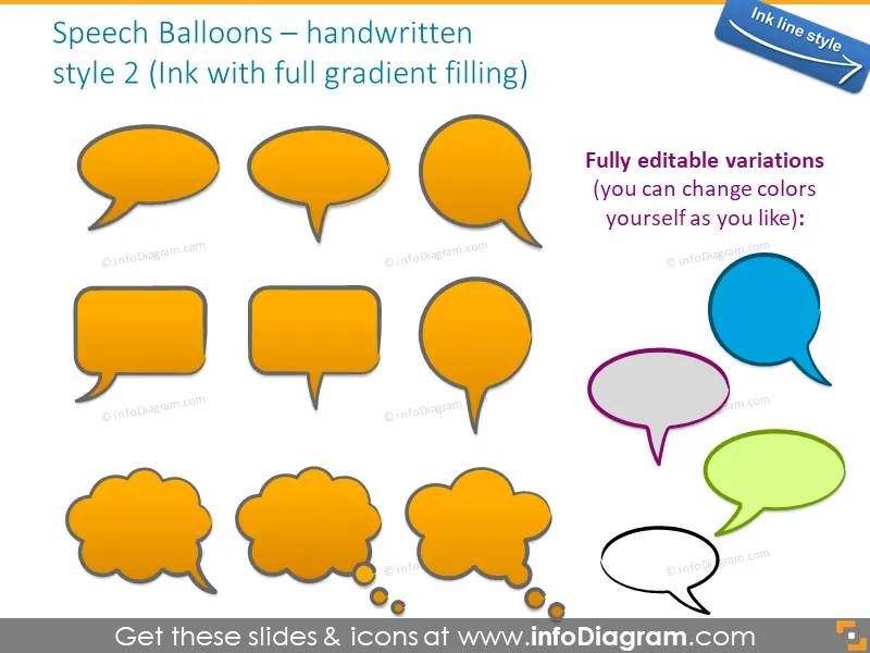 Speech Balloons Handwritten Bubbles Sketches (PPT clipart shapes) preview 3
