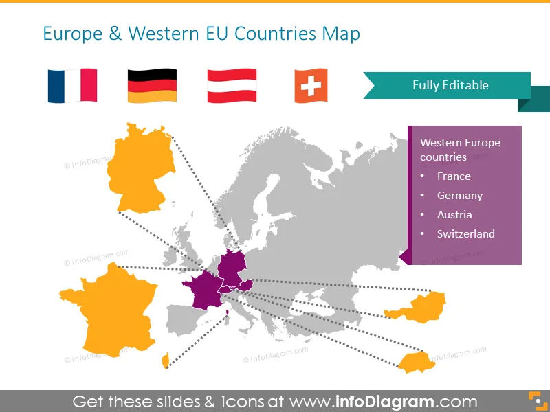 Western Europe Map with Administrative Territories (Germany, France PPT editable Maps) preview 2