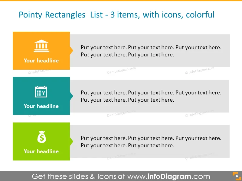 Infographics Template - Pointed Rectangle Lists (flat PPT Diagrams) preview 3