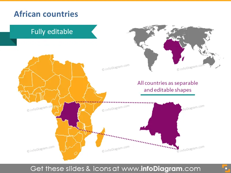 Maps of African Countries (PPT icons Population, GDP, transport) preview 3
