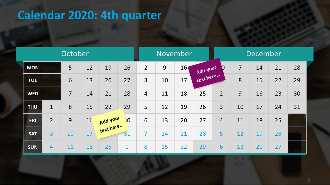 Quarterly Calendars 4Q 2020 + 1Q 2021 (PPT tables and icons) preview 3