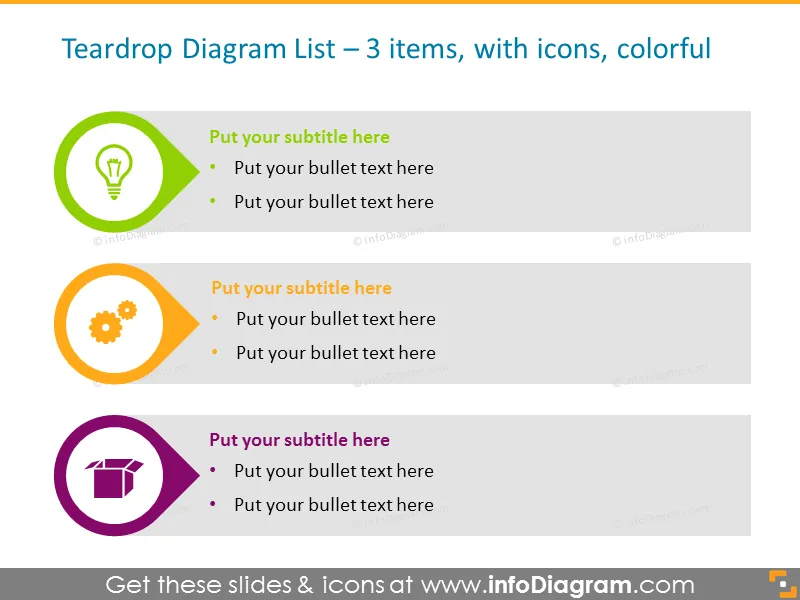 Infographics Teardrops Lists Template (flat PPT Diagrams) preview 3