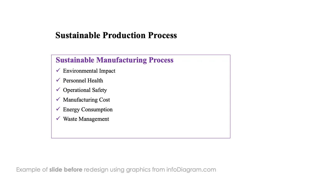 infoDiagram dashboards manufacturing BEFORE sustainable production ppt template