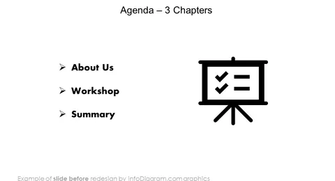 agenda three chapters diagram slide before infodiagram redesign in powerpoint