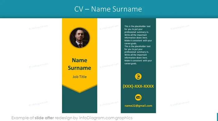 cv name and surname section slide after infodiagram redesign for powerpoint