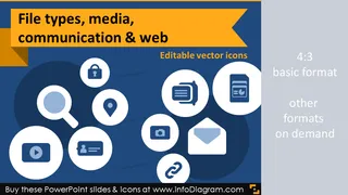 Ícones de TI Tipos de Arquivos, Mídia, Web, Comunicação (clipart PPT plano)