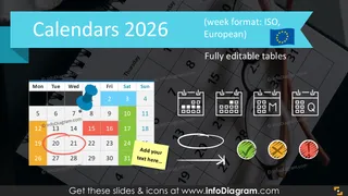 Calendars 2026 timelines graphics EU format (PPT tables and icons)