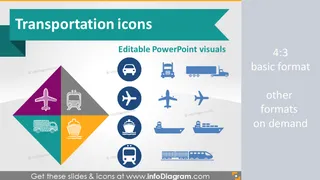 Transport Road Rail Air Water Logistics Symbols (PPT clipart)