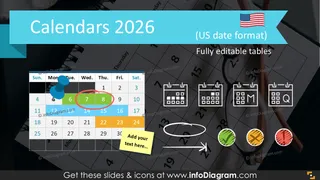 Calendars 2026 timelines graphics US format (PPT tables and icons)